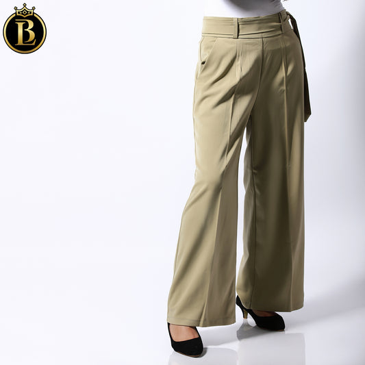 Light Green High-Rise Straight Fit Formal Pant With Ribbon