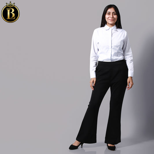 Black Comfort Flared High-Rise Belly Cotton Formal Pant