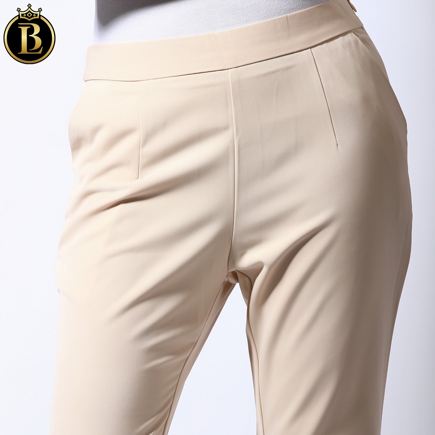 Cream Comfort Flared High-Rise Belly Cotton Formal Pant