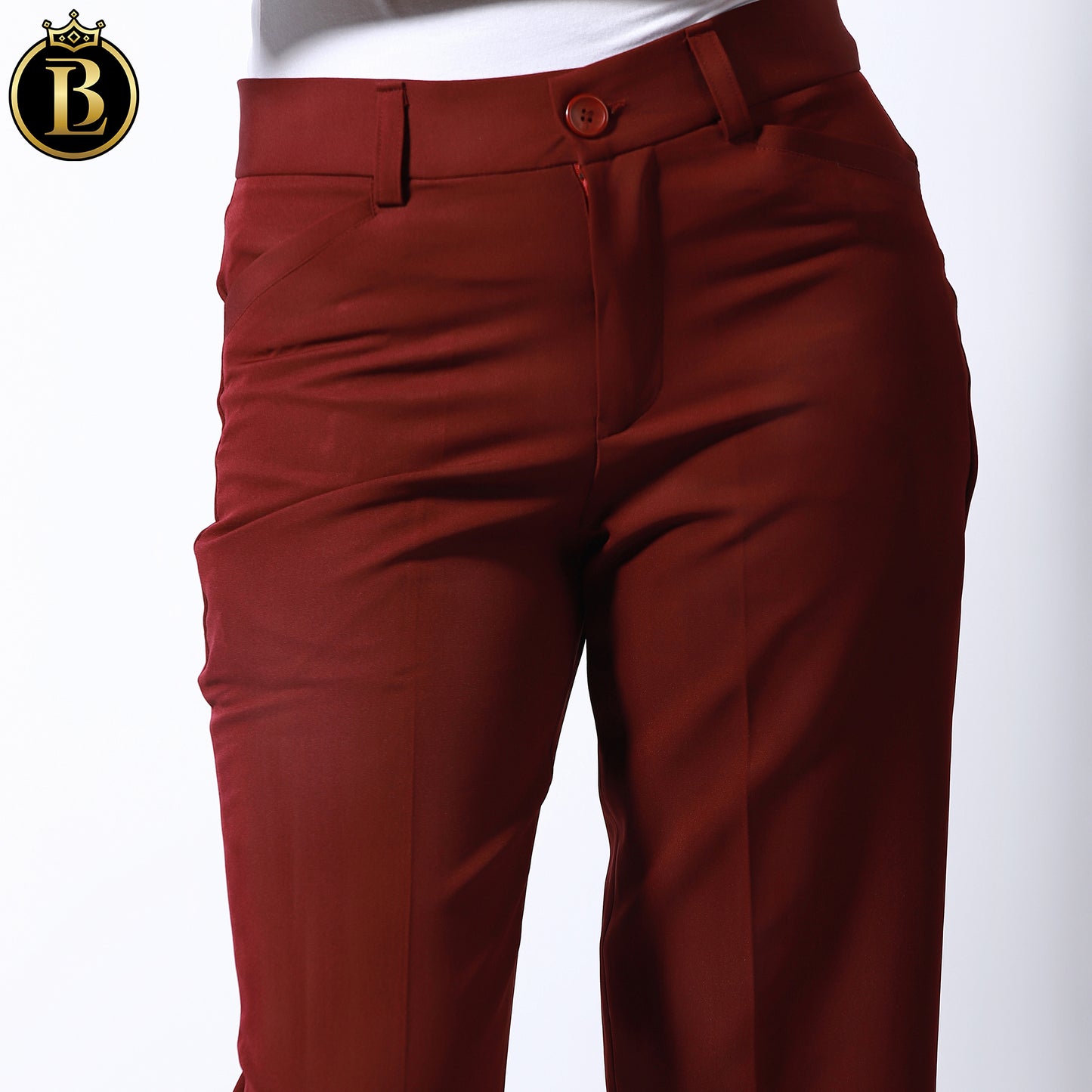 Maroon High-Rise Slim Fit Cotton Formal Pant