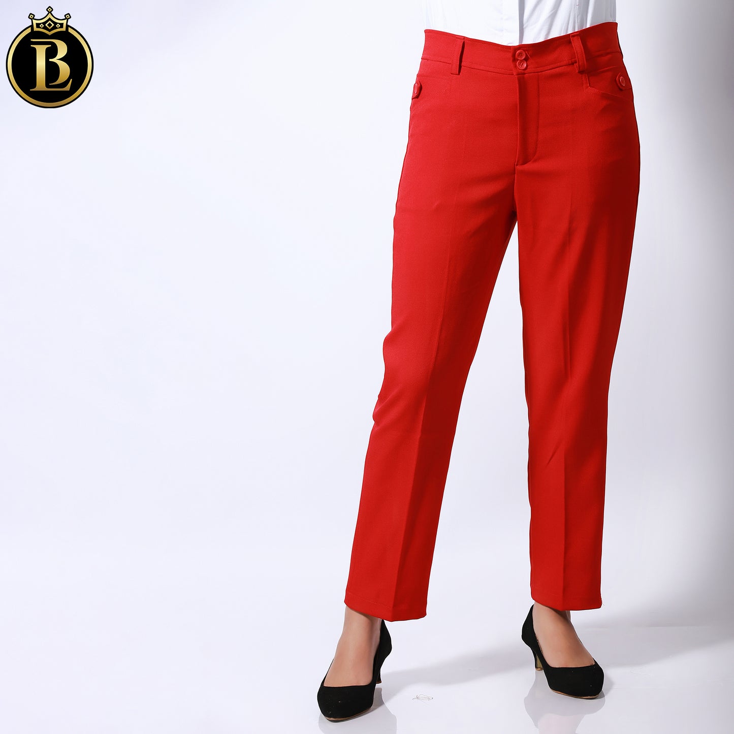 Red  Slim Fit Cotton Formal Pant