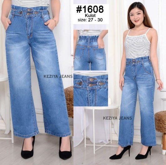 Women's blue Wide Boyfriend Straight loose Elastic Jeans Pant(P-1607)