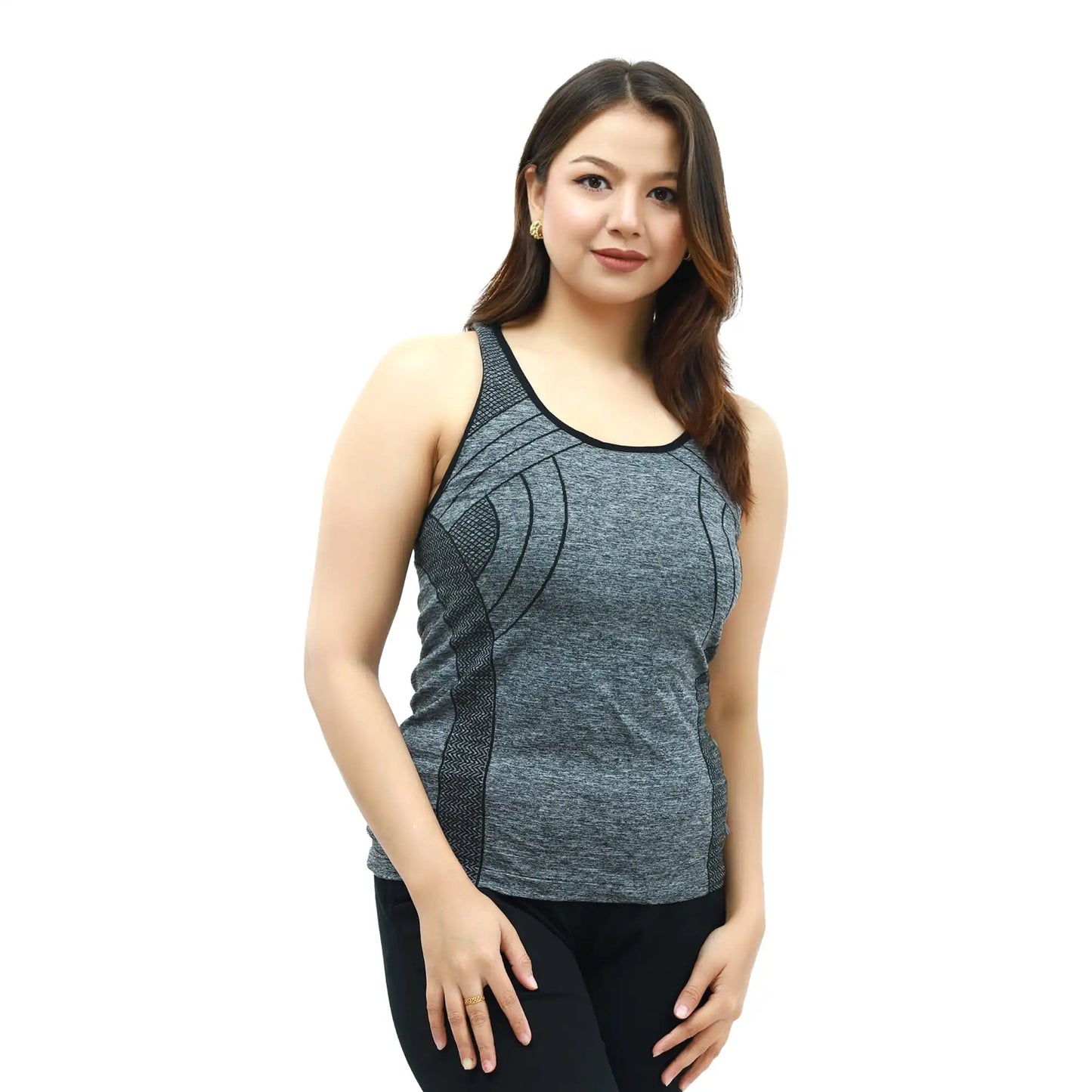 Grey Stretchable Sleeves less Printed Sport Sando For Women(SD-18)