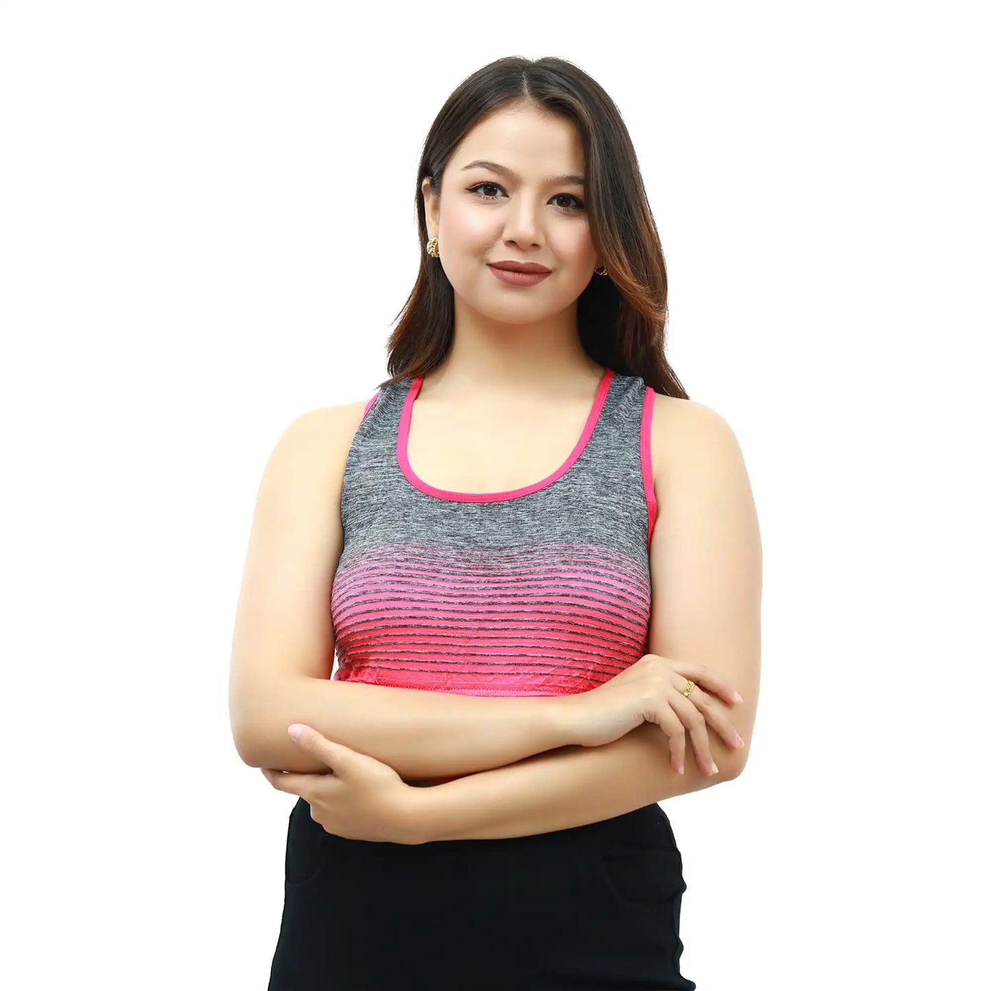 Pink And Grey Sleeves less Printed Sport Bra (SD-20-PK)