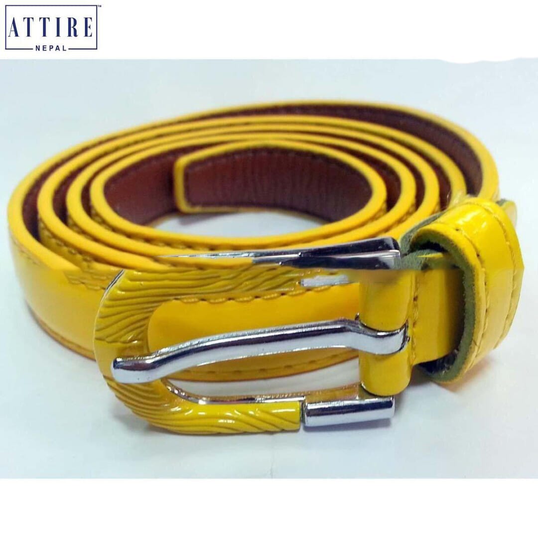 Bright Yellow Buckle Up Leather Belt