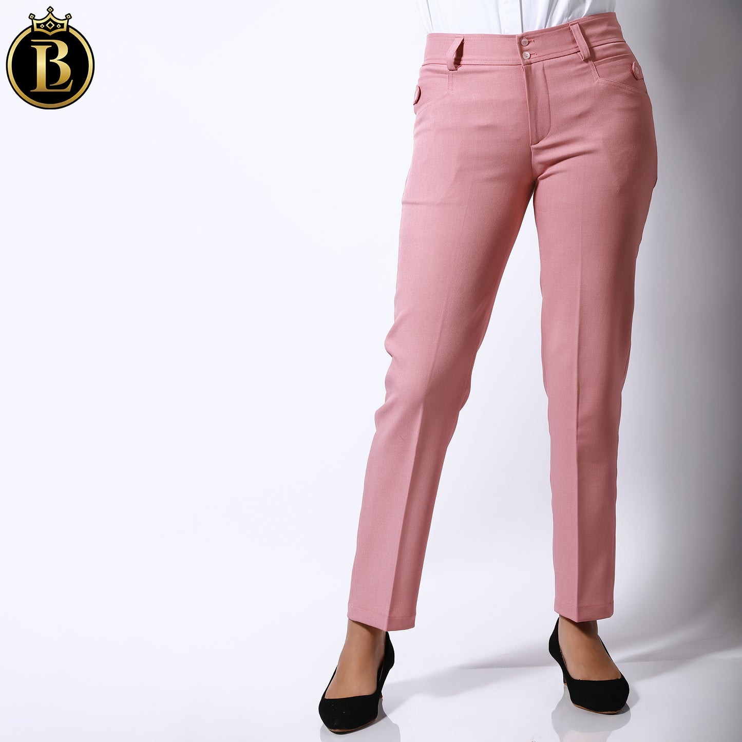Pink  Slim Fit Cotton Formal Pant