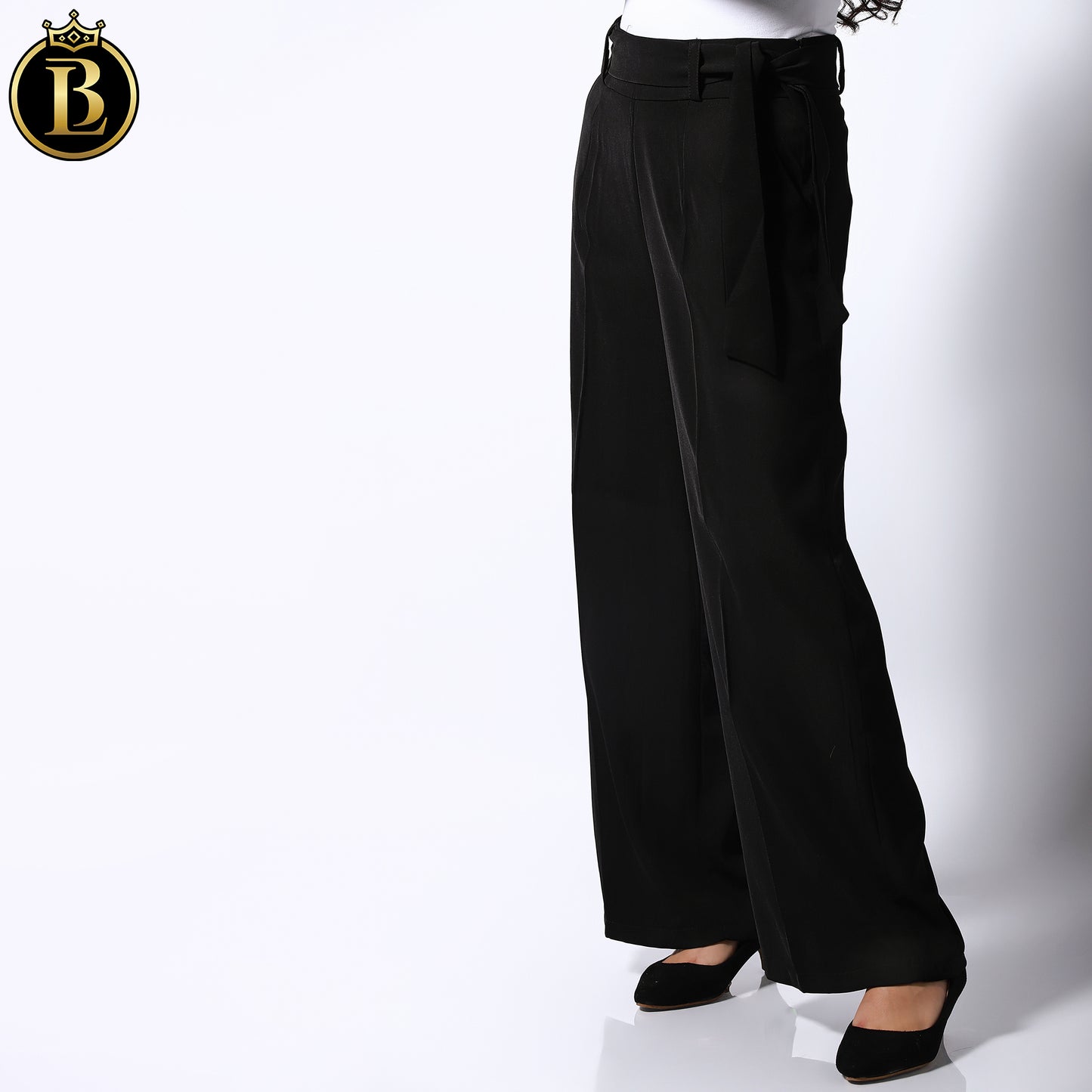 Black High-Rise Straight Fit Formal Pant With Ribbon