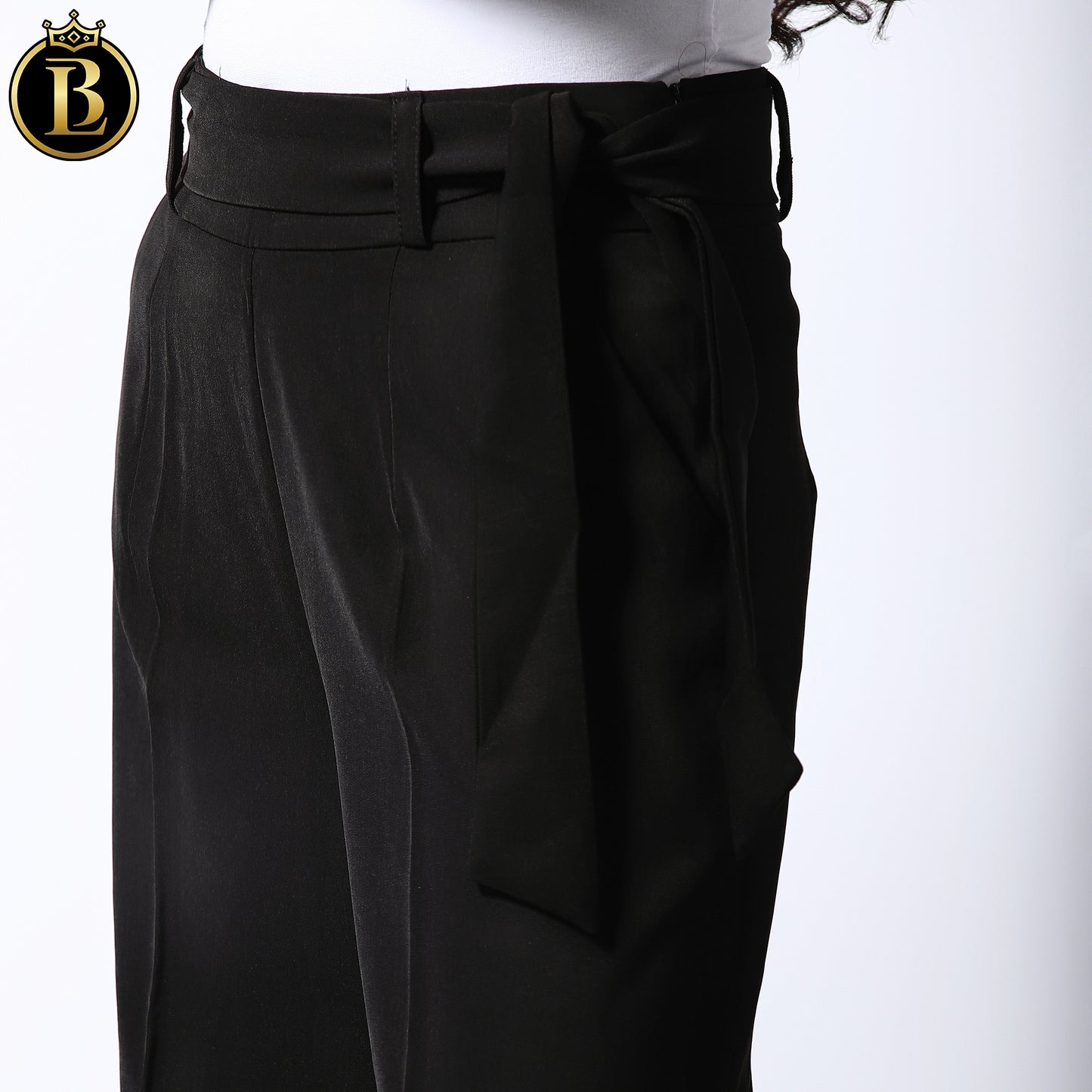 Black High-Rise Straight Fit Formal Pant With Ribbon