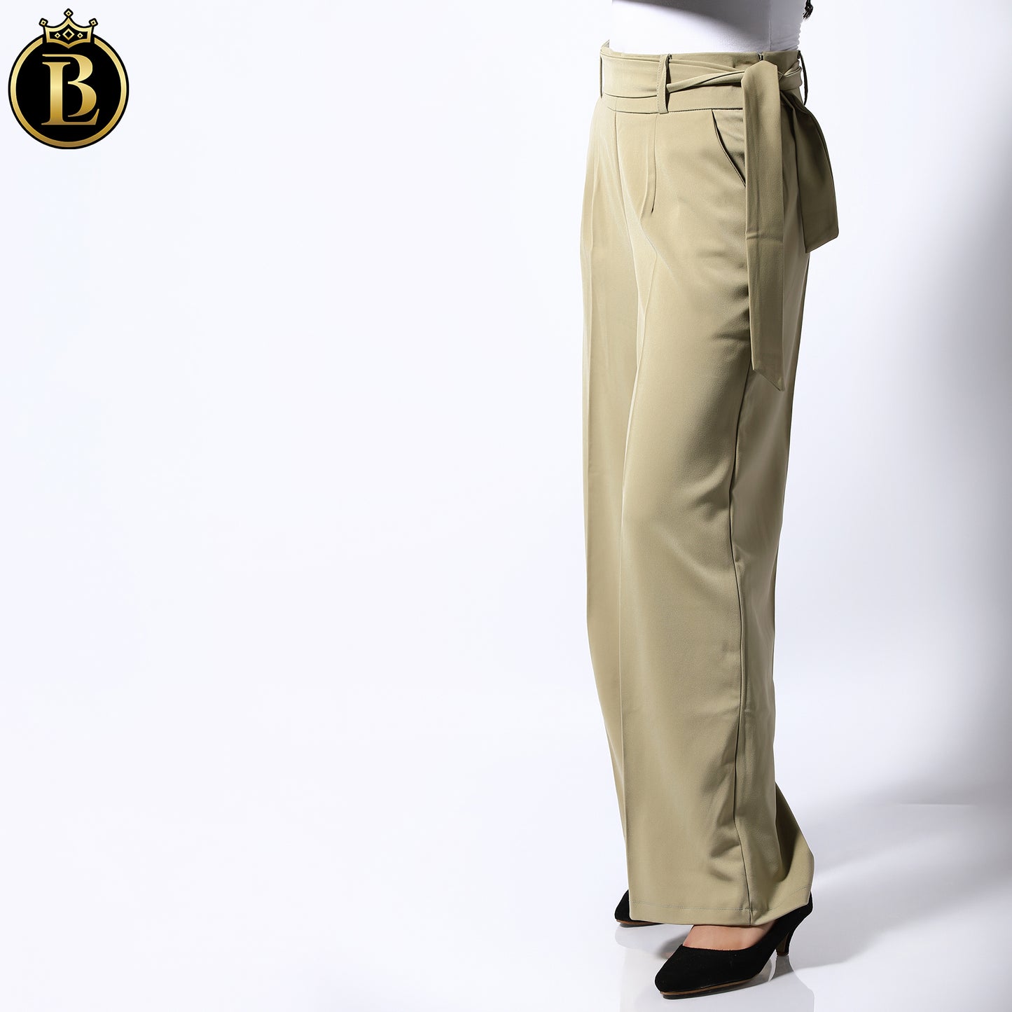 Light Green High-Rise Straight Fit Formal Pant With Ribbon