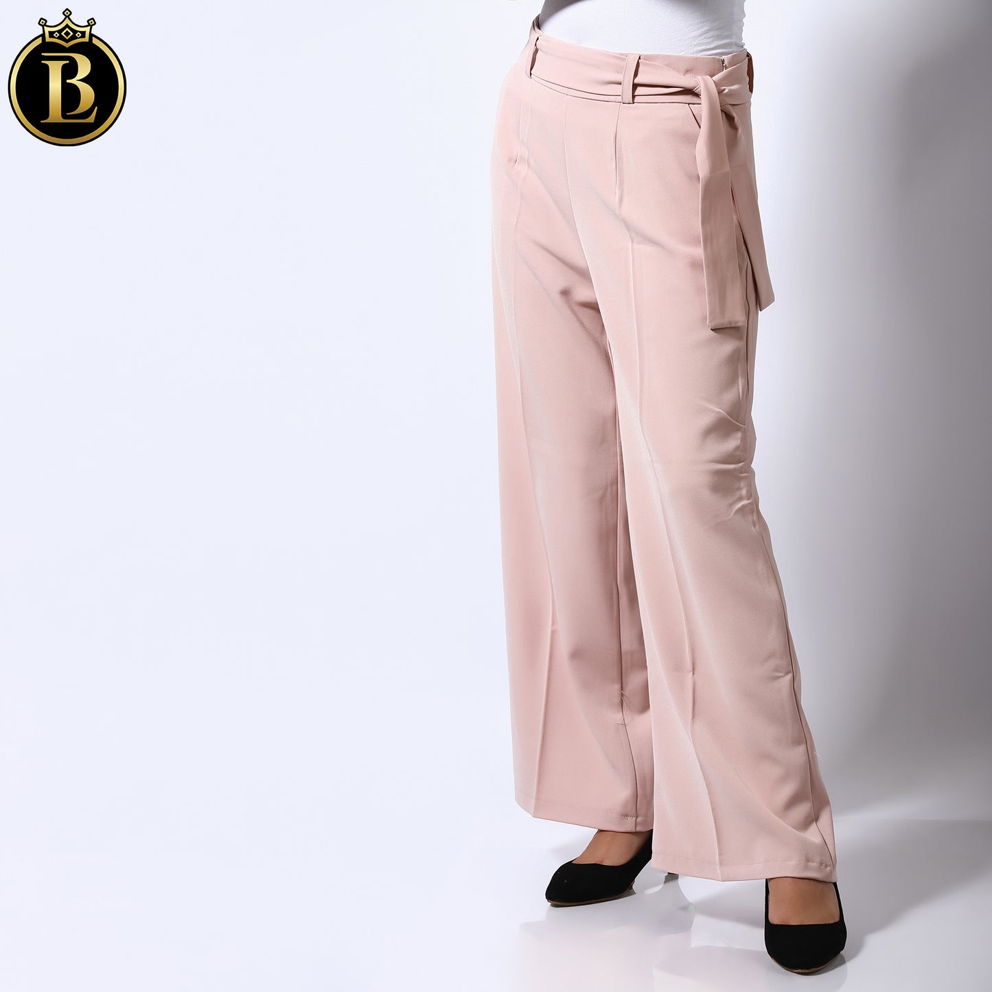Pink High-Rise Straight Fit Formal Pant With Ribbon