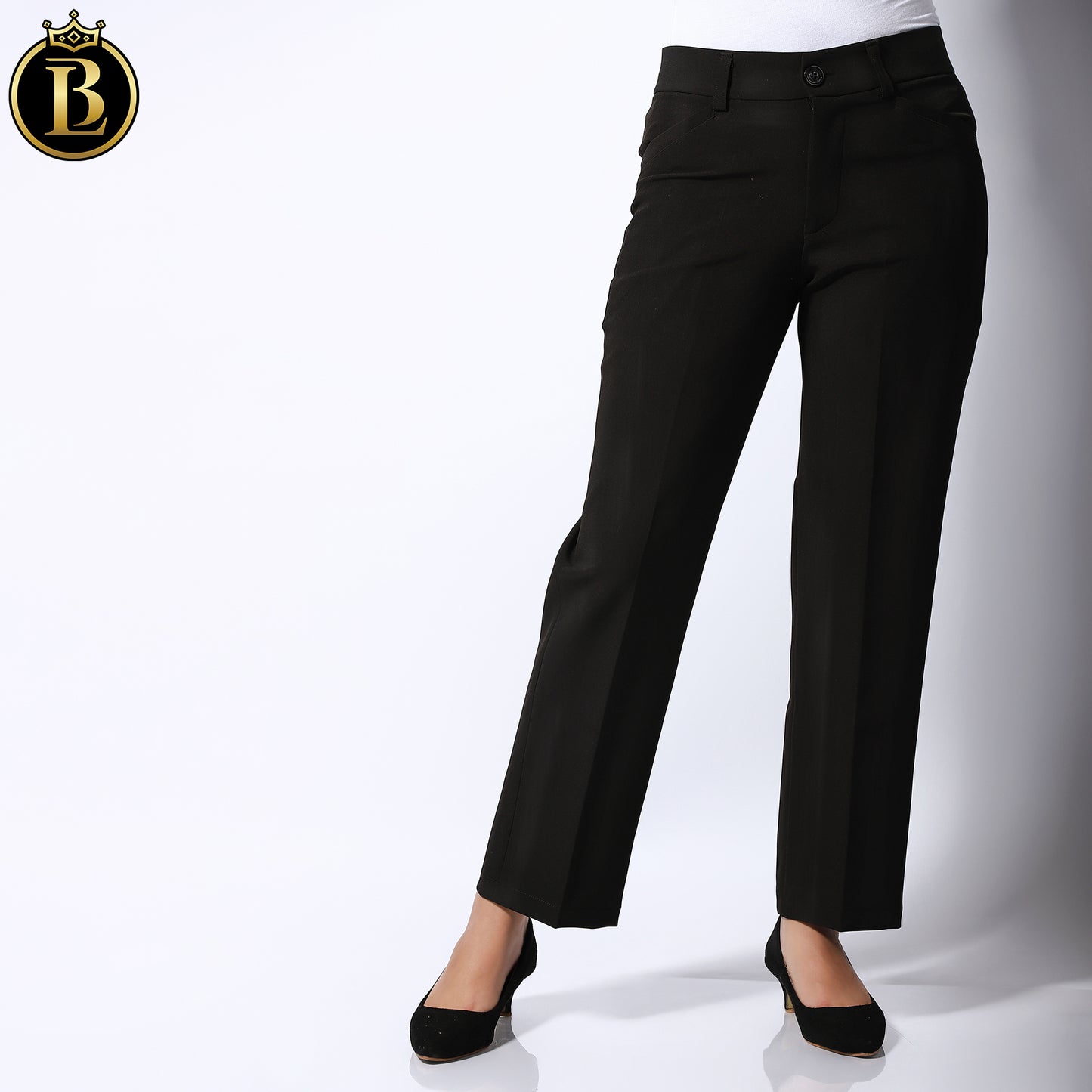 Black High-Rise Slim Fit Cotton Formal Pant
