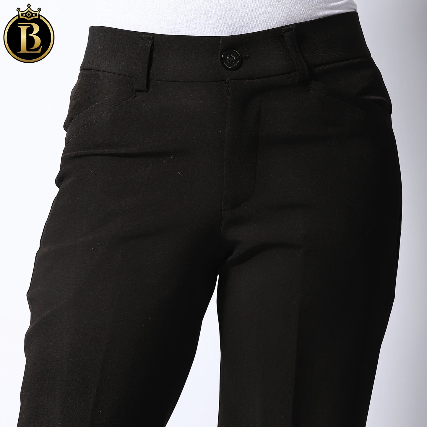 Black High-Rise Slim Fit Cotton Formal Pant