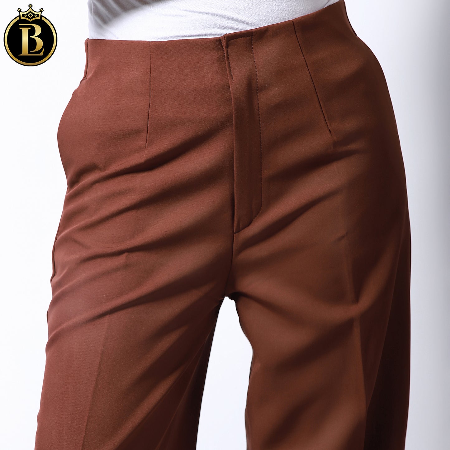 Brown High-Rise Slim Fit Cotton Formal Pant