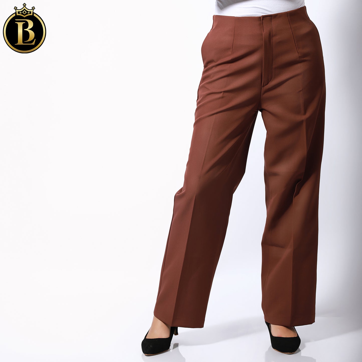 Brown High-Rise Slim Fit Cotton Formal Pant