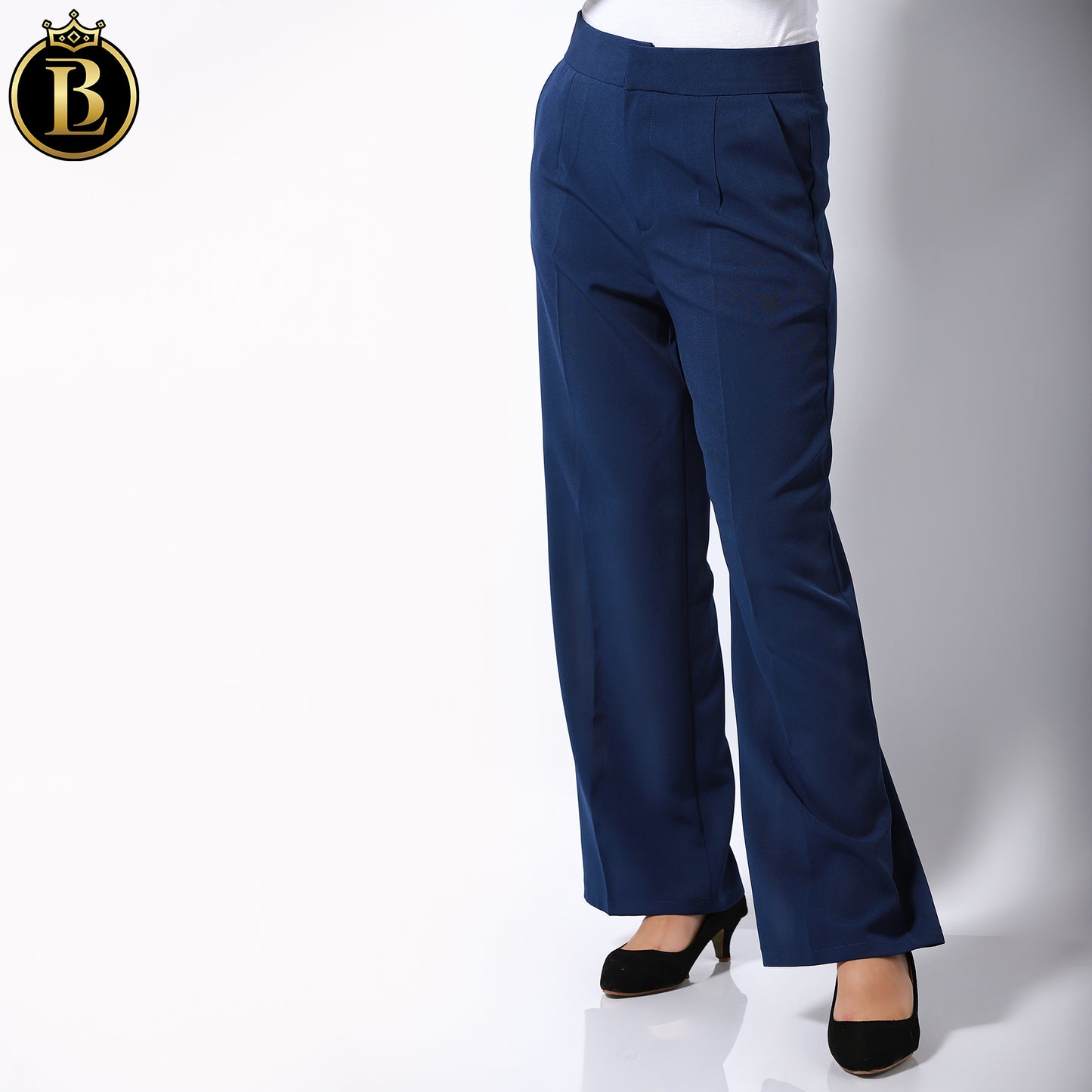 Blue High-Rise Slim Fit Cotton Formal Pant