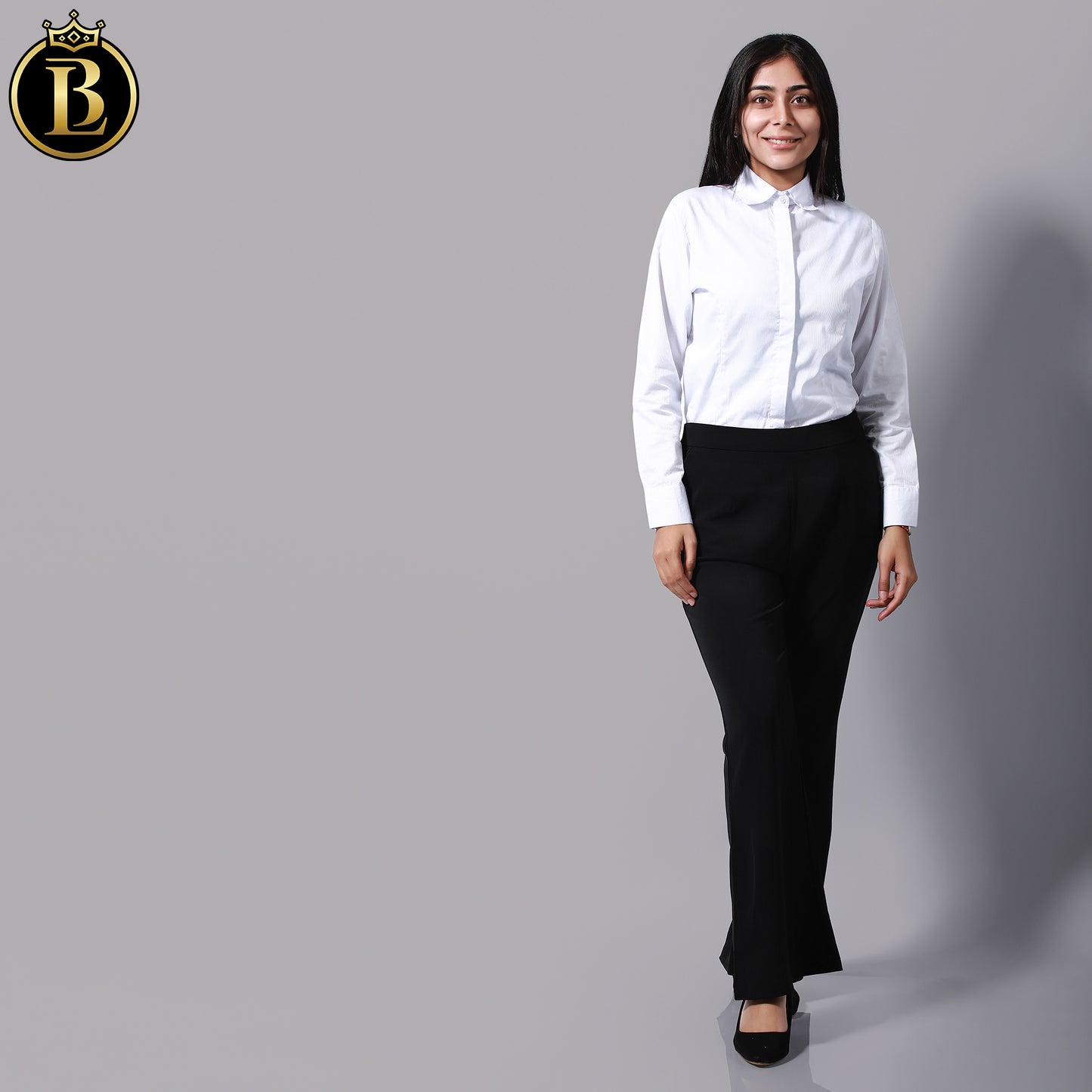 Black Comfort Flared High-Rise Belly Cotton Formal Pant