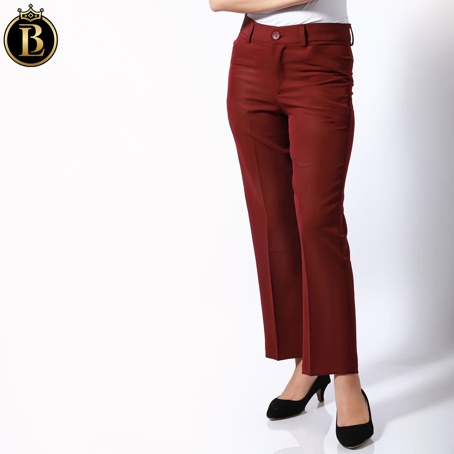 Maroon High-Rise Slim Fit Cotton Formal Pant
