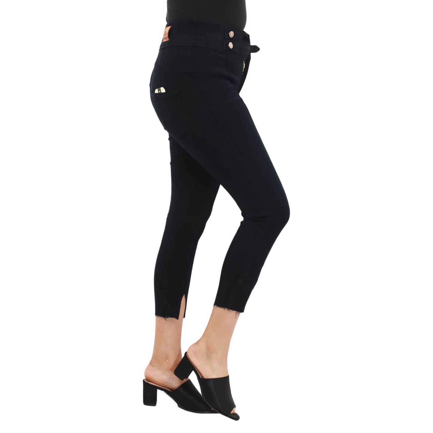 Black Cropped Stretchable Skinny Jeans (P-775)