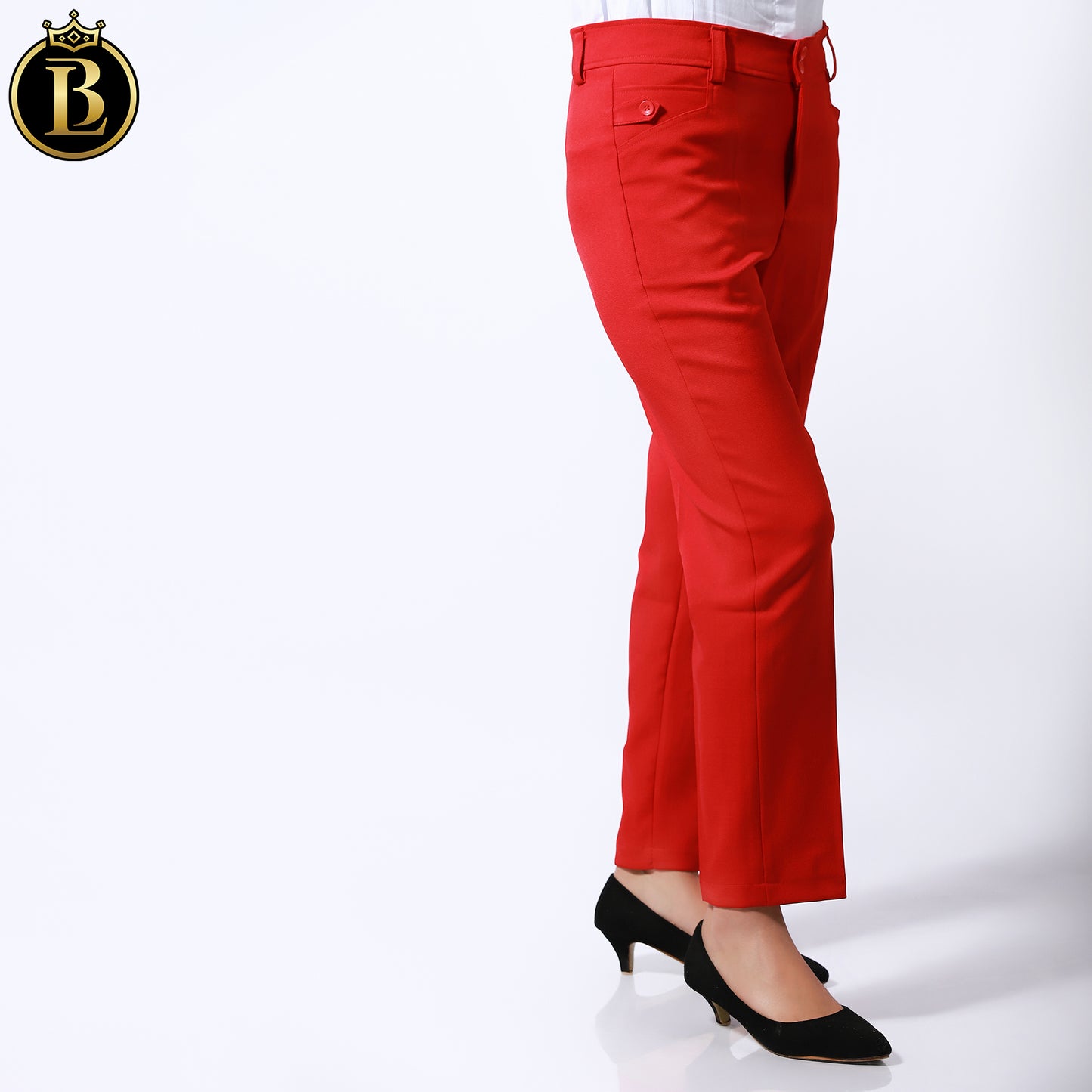 Red  Slim Fit Cotton Formal Pant