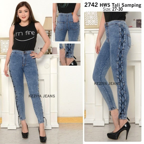 Light blue Skinny Jeans Pant with lace design (P-2743)