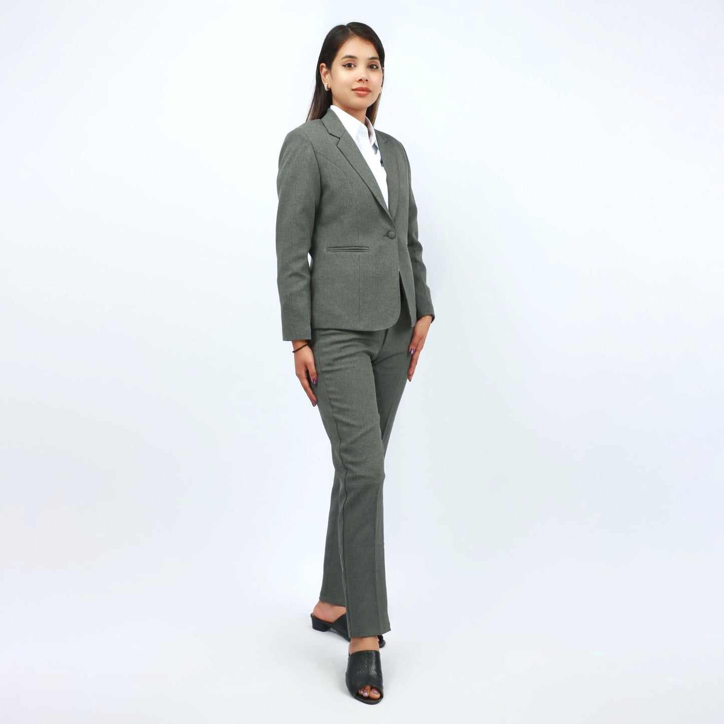 Grey Single Button Formal Coat Pant Set