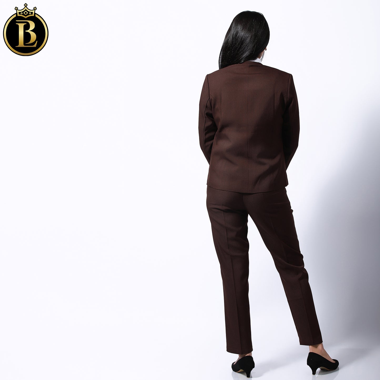 Dark Brown Mandarin Collar Formal Coat Pant Set