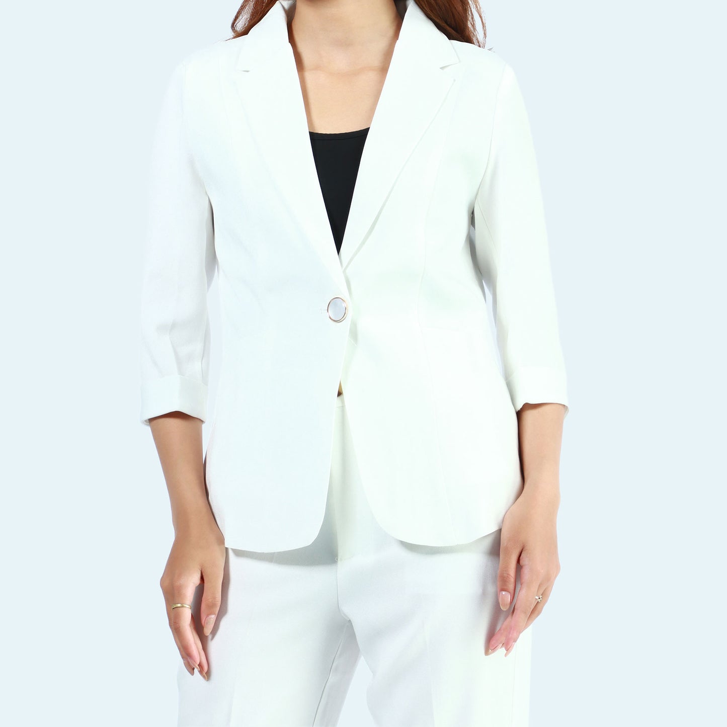 White Single Button Formal Coat And Pant Set For Women