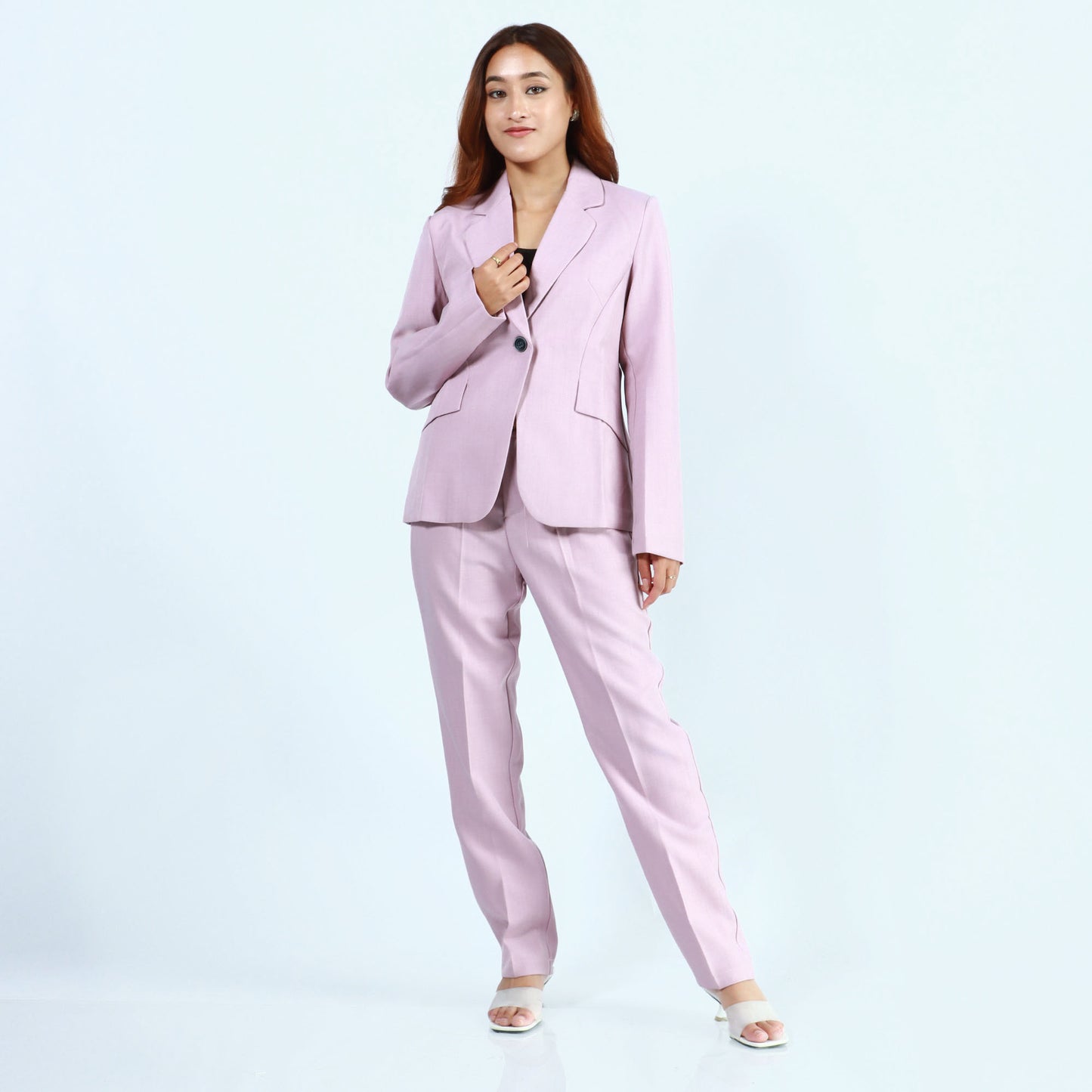 Single Button Formal Coat And Pant Set For Women