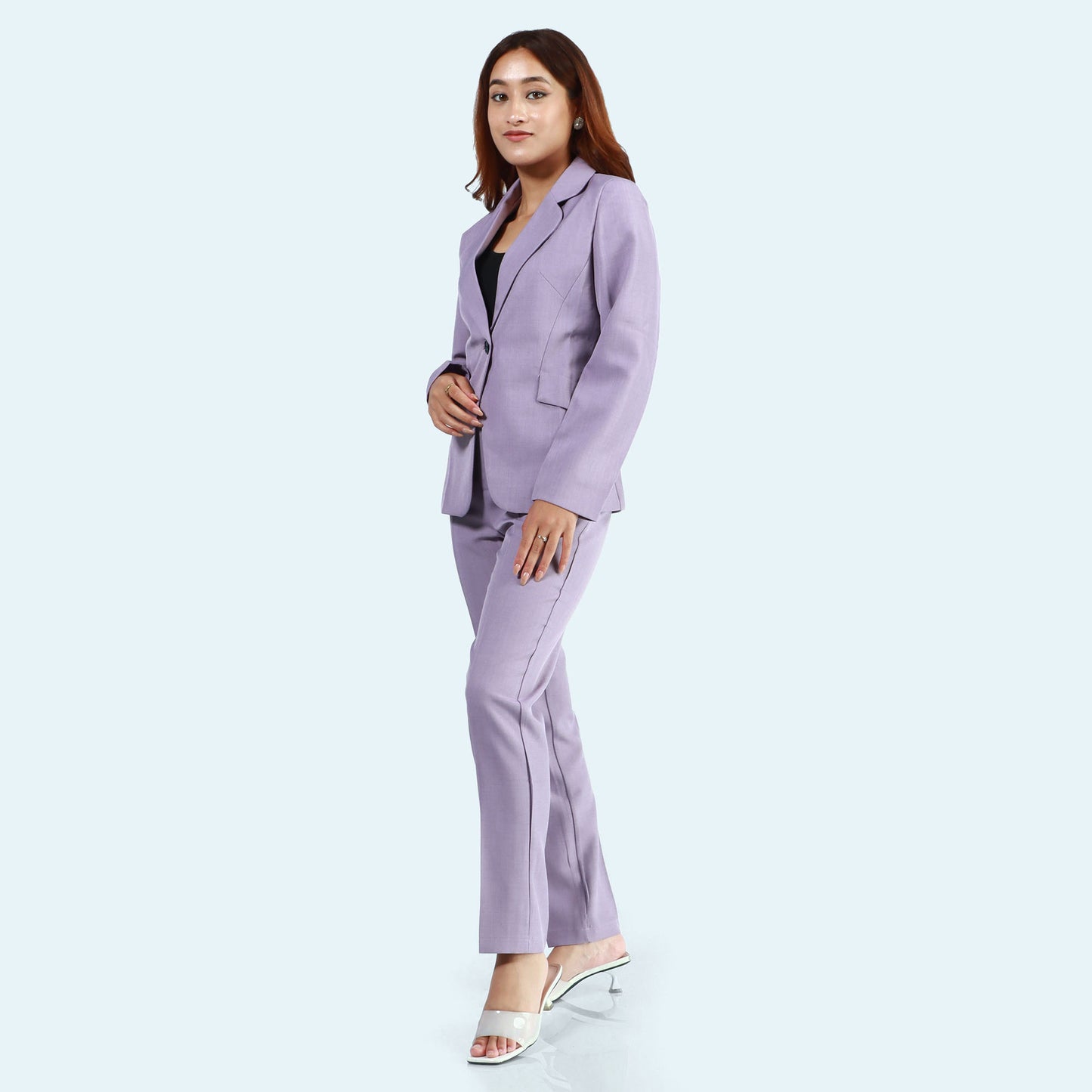 Purple Single Button Formal Coat And Pant Set For Women