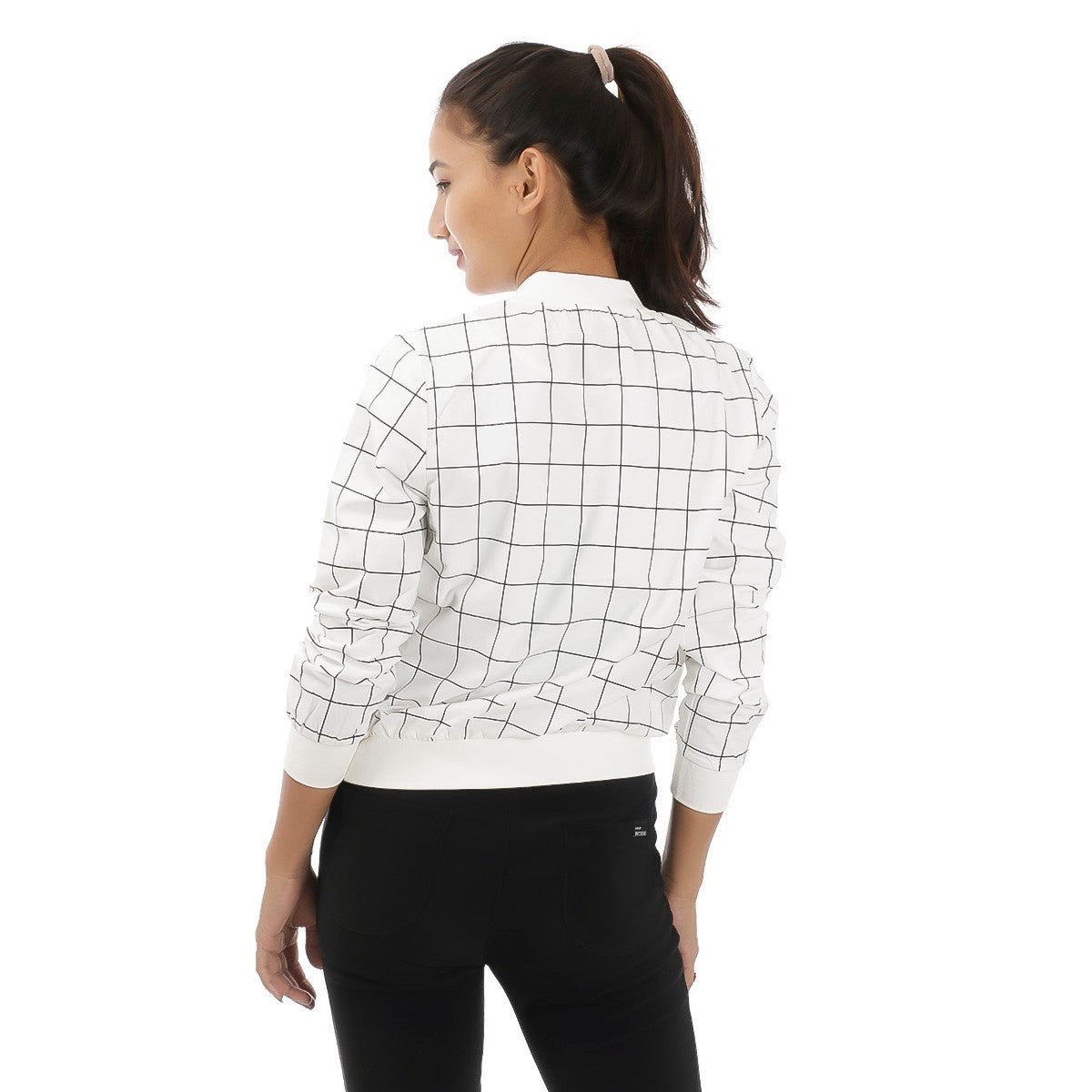 Mixed Cotton and Polyester Checkered Bomber Jacket