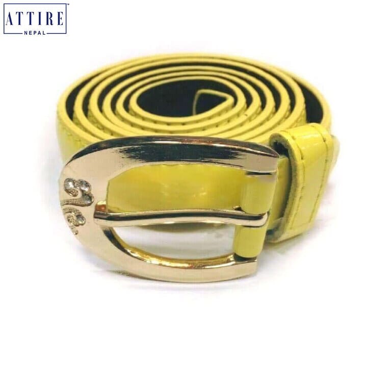 Yellow Buckle Up Leather Belt