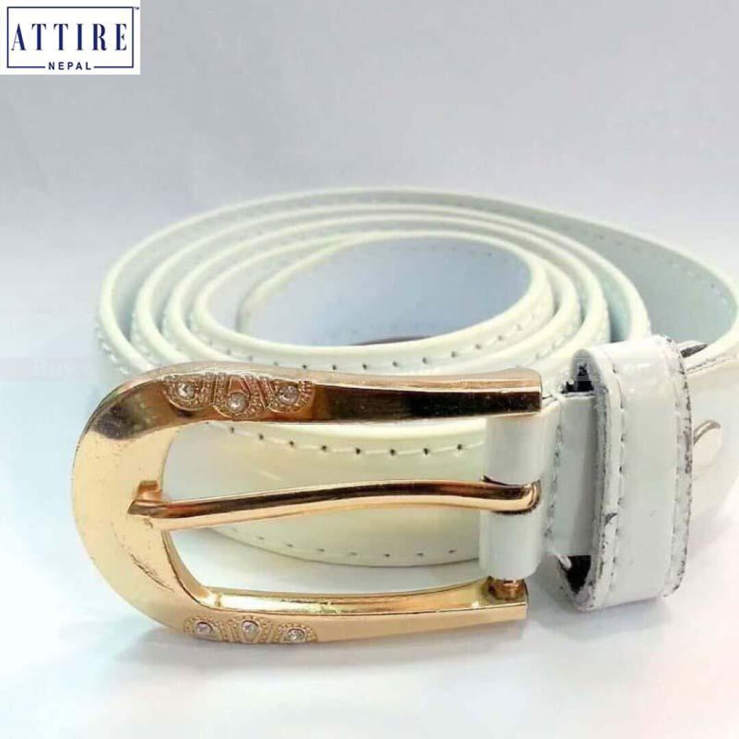 White Buckle Up Leather Belt
