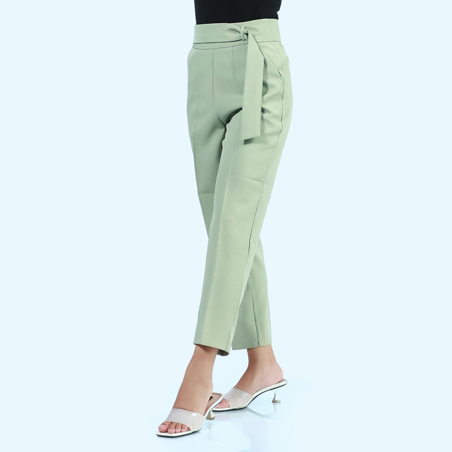Slim Fit High-Rise Formal Pant With Side Ribbon
